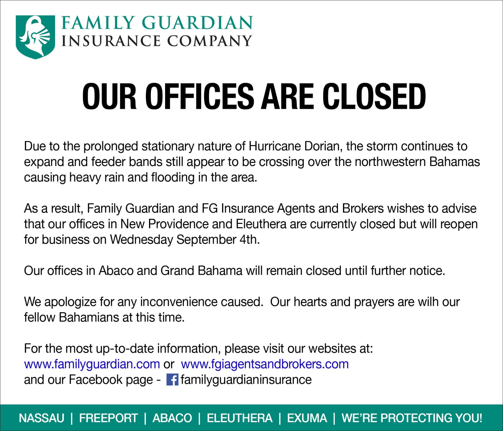 FG Office Closures - Bahama Health